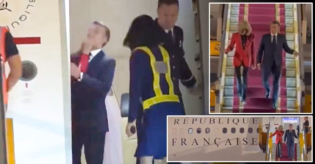 Macron leva “tapa” na cara da primeira-dama da França ao descer da aeronave oficial no Vietnã (vídeo)