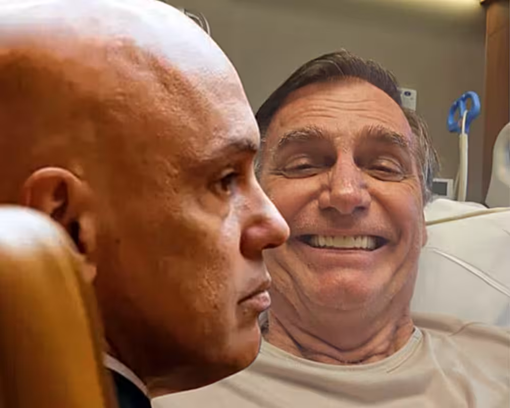 Alexandre de Morares - Foto de Rosinei Coutinho/STF | Jair Bolsonaro durante última internação - Imagem reprodução X/@FlavioBolsonaro