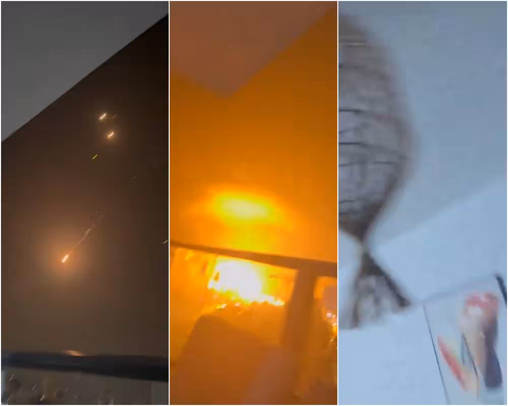 Momentos do registro da explosões de mísseis Fattah-1 em Tel Aviv e Haifa - Reprodução