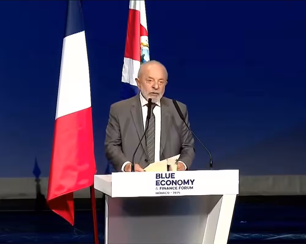 Presidente Lula discursa no Blue Economy & Finance Forum em Mônaco (FR) 8.6.2025 - Imagem reprodução