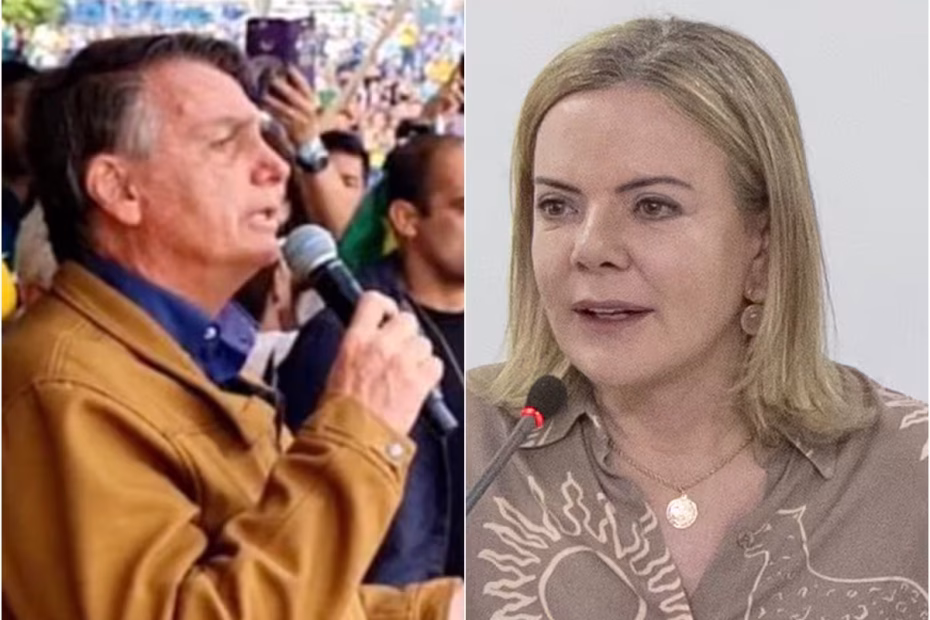 O ex-presidente Jair Bolsonaro durante comício em Presidente Prudente (SP), após motociata com apoiadores |14.9.2022| Imagem reprodução redes sociais | A ministra das Relações Institucionais, Gleisi Hoffmann / Foto de Valdenio Vieira/SRI