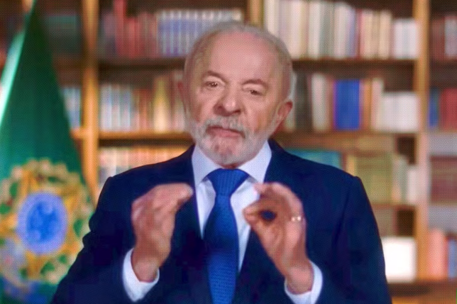 Lula em pronunciamento sobre taxações em 50% de Trump aos produtos brasileiros 17.7.2025 imagem reprodução