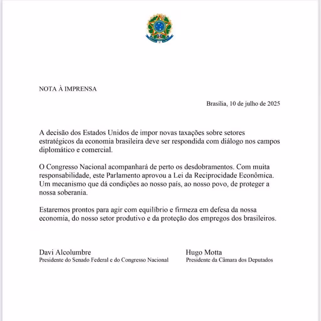 Nota de Alcolumbre e Motta