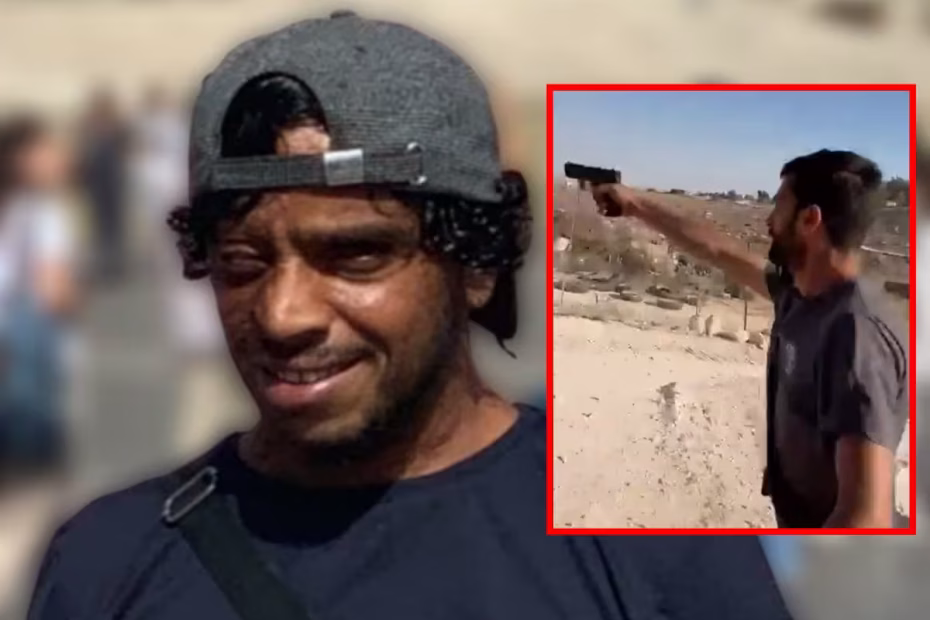 Odeh Hadalin - Imagem reprodução/X | Ao lado o colono israelense que atirou no ativista - imagem reprodução/X