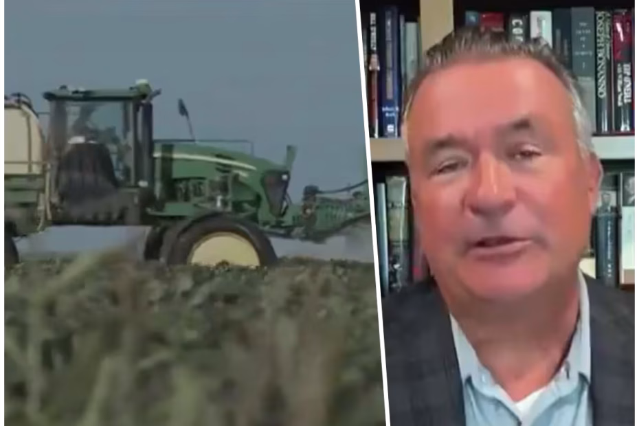 Colheitadeiras trabalhando em Nebraska - estado com forte atividade agropecuária, sendo conhecido pela produção de milho, trigo, soja e carne bovina, além da produção de etanol e indústria alimentícia relevante | O representante dos EUA pelo 2º distrito congressional de Nebraska desde 2017, Dom Bacon | Imagens reprodução/NewsNation