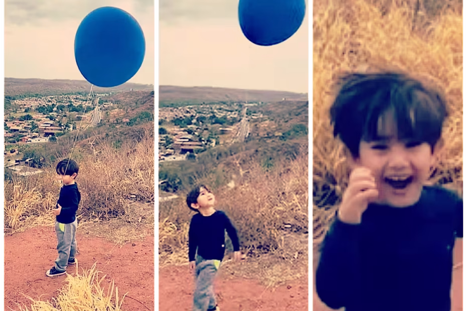 Momentos em que o pequeno Gael tem sua chupeta levada por um balão de gás hélio | Imagem reprodução