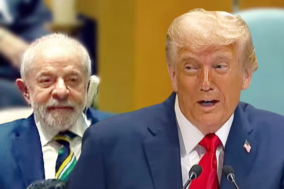 Presidente LULA ouve o discurso de DONALD TRUMP na 80ª Assembleia Geral da ONU / Montagem de imagens reprodução