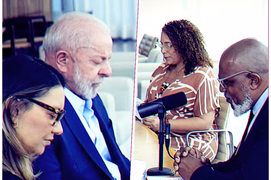 O Presidente Lula e a Primeira-Dama do Brasil, Rosângela Lula Silva, durante oração ocorrida na entrevista do pastor Marco Davi para o programa evangélico Papo de Crente |19.9.2025| Imagem reprodução