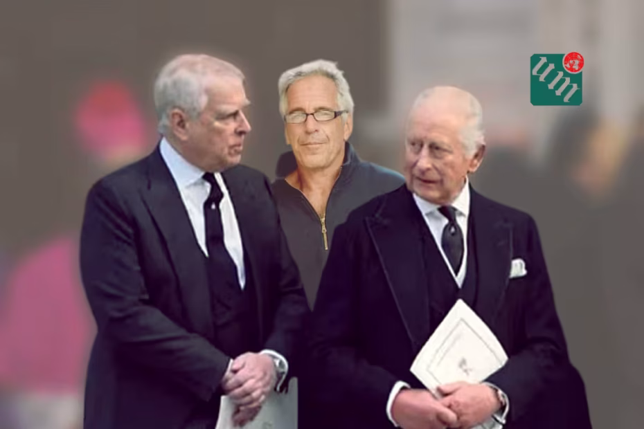 Jeffrey Epstein / Foto: Élder Ordonez/INFphoto.com | O Príncipe Andrew (esq) e seu irmão, o Rei Charles III, ambos filhos da rainha Elizabeth II / Imagem reprodução/AFP | Sobreposição de imagens