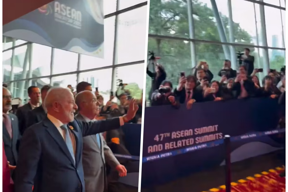 Lula na ASEAN acena para jornalistas ao ouvir Happy Birthday To You no dia de seu aniversário 27.10.2025 Imagem reprodução X