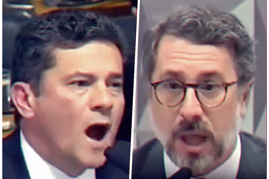 O senador Sergio Moro e o ministro da Controladoria-Geral da União, Vinícius Marques de Carvalho, discutem durante a CPMI do INSS |2.10.2025| Imagem reprodução/Thread
