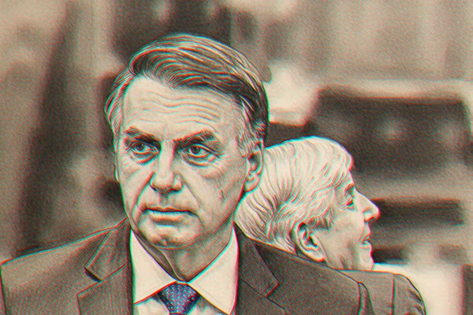 O ex-presidente Jair Bolsonaro e o general Augusto Heleno durante depoimento no STF / ARTE URBSMAGNA